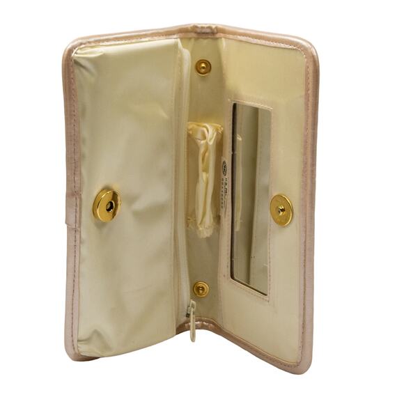 Large Bifold Faux Leather Woven Y2K Vintage MILOR Ivory Wallet with Mirror - Picture 7 of 11